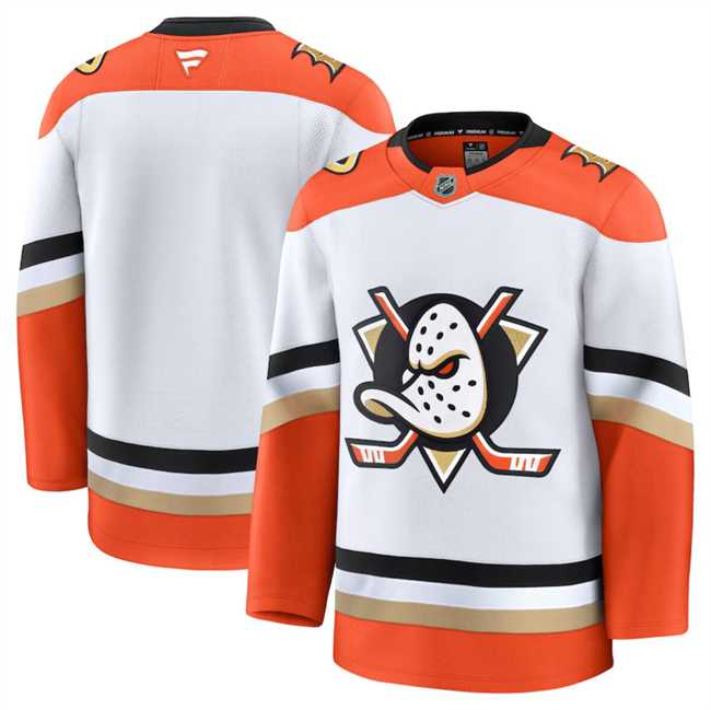 Mens Anaheim Ducks Custom White 2024-25 Away Stitched Hockey Jersey